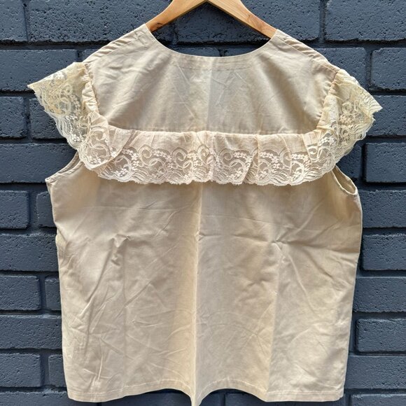 VTG 70s 80s Handmade Cottage Boho Lace Trim Blouse Tunic Top Plus Size 3XL Cream - Picture 2 of 9
